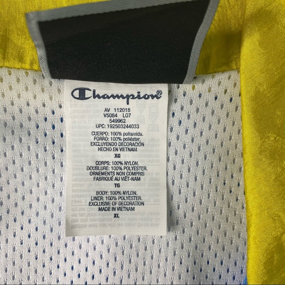 Champion Nylon Full Zip Warm Up Jacket Blue/Sunny Yellow/White size XL - Picture 14 of 16